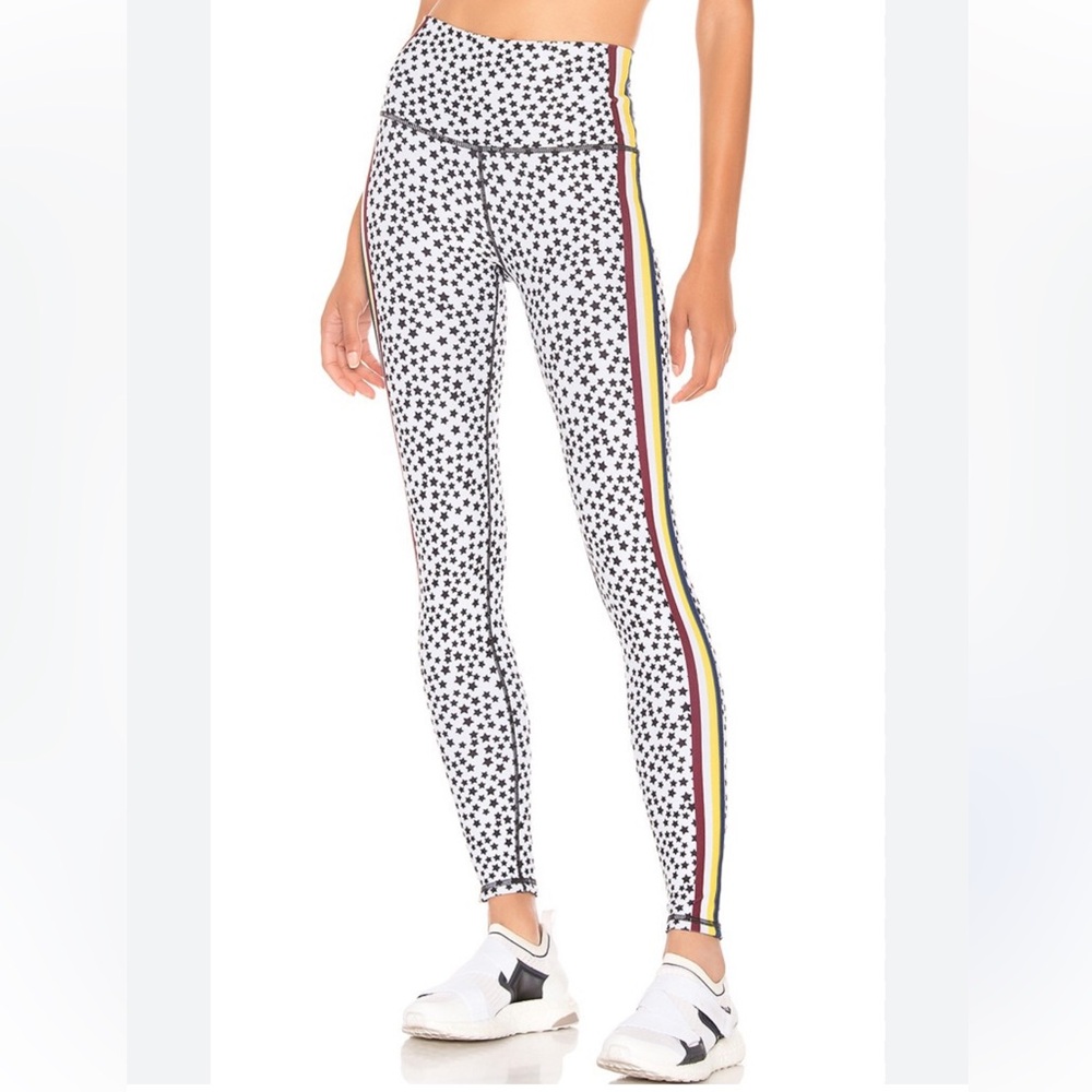 WEAR IT TO HEART ❤️ White Leggings w/ Black Star Print & Multi-Color Side Stripe